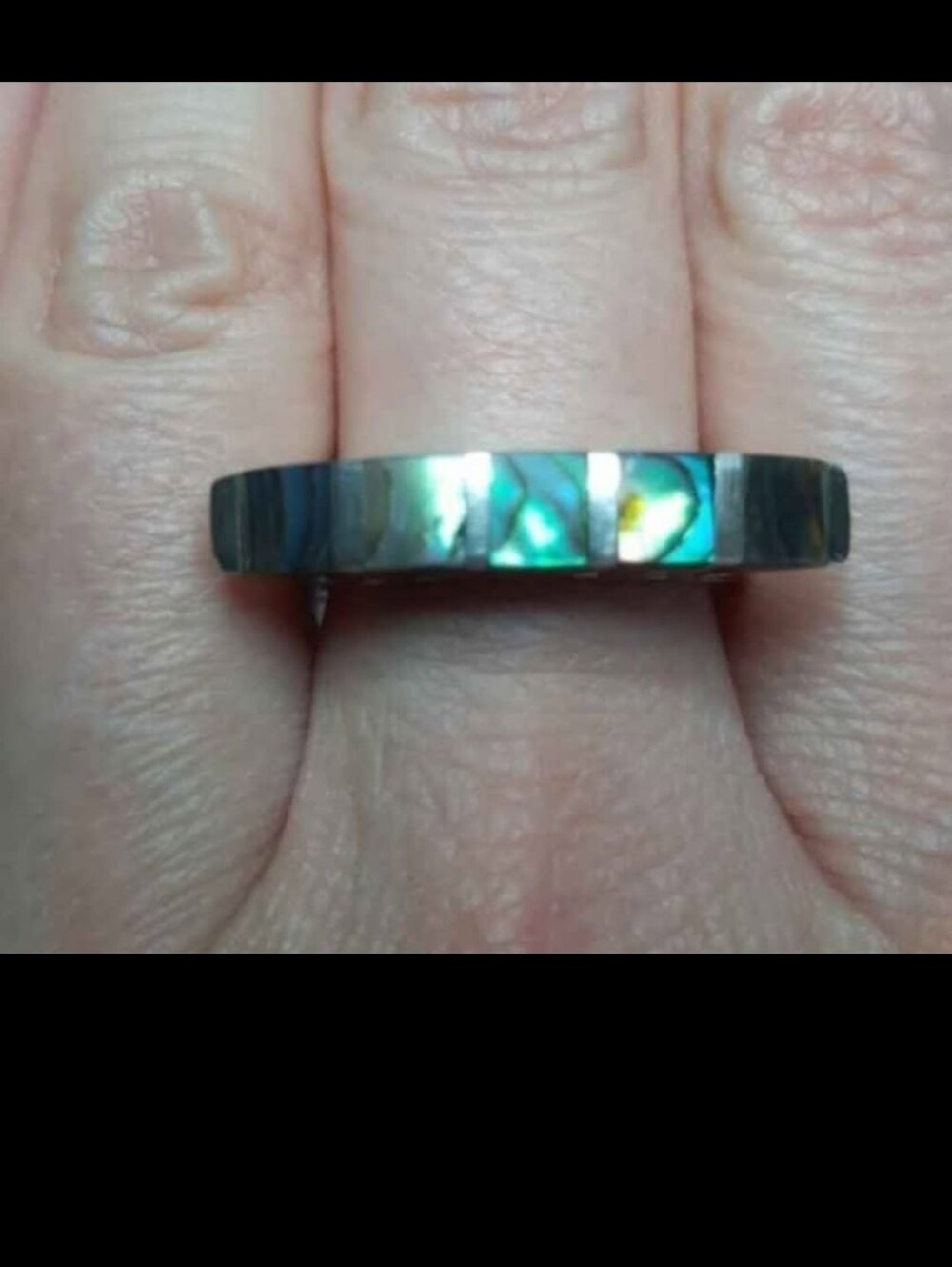 Abalone Inlay Sterling Silver Band Ring - Green Blue Iridescent